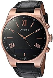 GUESS Men’s CONNECT Smartwatch with Amazon Alexa and Genuine Leather Strap Buckle – iOS and Android Compatible –  Rose Gold