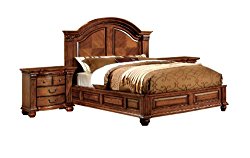 Furniture of America Lannister 3-Piece Elegant Bedroom Set with 2 Nightstands, California King, Antique Tobacco Oak Finish