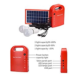 GutReise Portable Home Outdoor Small DC Solar Panels Charging Generator Power Generation System 4.5Ah / 6V Batteries with 6000K-6500K White LED Bulb and Mobile Phone Charging Function