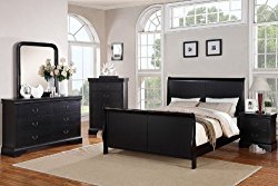 Poundex Louis Phillipe Bedroom Set Featuring French Style Sleigh Platform Bed and Matching Nightstand, Dresser, Mirror, Chest, Queen, Black