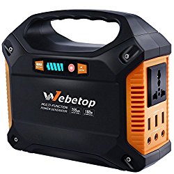 Webetop Portable Generator Power Inverter Battery 100W 42000mAh Camping CPAP Emergency Home Use UPS Power Source Charged by Solar Panel/ Wall Outlet/ Car with 110V AC Outlet,3 DC 12V,3 USB Port