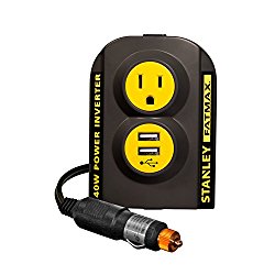 STANLEY FATMAX PCI140 140W Power Inverter: 12V DC to 120V AC Power Outlet with Dual USB Ports