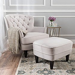 Alfred Natural Fabric Club Chair with Ottoman