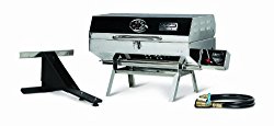 Camco Olympian 5500 Stainless Steel Portable Grill, Connects To Low Pressure Supply On RV, Includes RV Mounting Bracket And Folding Tabletop Legs (180 Square Inches Of Cooking Surface)