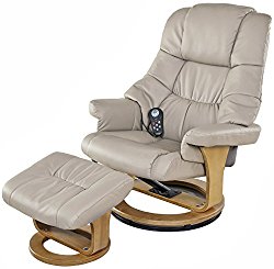 Relaxzen 60-079008 8 Motor Massage Recliner with Heat and Ottoman, Beige and Wood Base