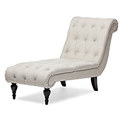 Baxton Studio Layla Mid-century Modern Light Beige Fabric Upholstered Button-tufted Chaise Lounge, Light Beige
