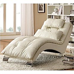 Bowery Hill Casual and Contemporary Living Room Leather Chaise in White