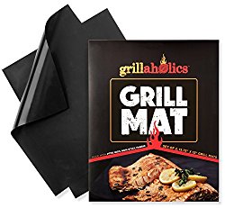 Grillaholics Grill Mat – Set of 2 Non Stick BBQ Grilling Mats – Heavy Duty, Reusable, and Easy to Clean – Extended Warranty