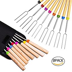 Roasting Sticks, Ezire Marshmallow Roasting Sticks 32 Inch Extendable Forks for BBQ at the Campfire, Set of 8