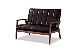 Baxton Studio Nikko Mid-century Modern Scandinavian Style Dark Brown Faux Leather Wooden 2-Seater Loveseat
