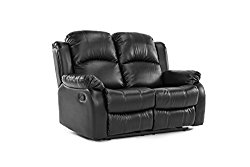 Classic Double Reclining Loveseat – Bonded Leather Living Room Recliner (Black)