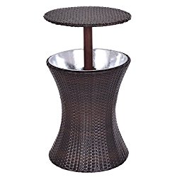 Giantex Adjustable Outdoor Patio Rattan Ice Cooler Cool Bar Table Party Deck Pool 1PC (Brown)