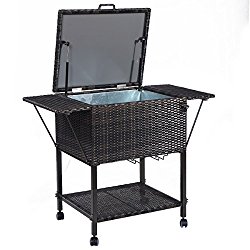 Giantex Portable Rattan Cooler Cart Trolley Outdoor Patio Pool Party Ice Drinks Brown