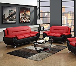 GTU Furniture Contemporary Bonded Leather Sofa & Loveseat Set (Sofa and Loveseat, Red and Black)