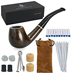 Joyoldelf Wooden Tobacco Smoking Pipe, Pear Wood Pipe with Pipe Cleaners, 9 mm Pipe Filters, 3-in-1 Pipe Scraper, Pipe Bits, Metal Balls, Cork Knockers, Bonus a Pipe Pouch with Gift Box