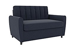 Novogratz Brittany Sleeper Sofa, Premium Linen Upholstery and Wooden Legs, Blue Linen