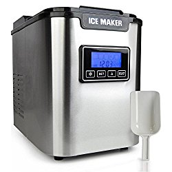 Upgraded NutriChef Portable Digital Ice Maker Machine | Stainless Steel Stain Resistant | Countertop Ice Maker W/ Built-In Freezer | Over-Sized Ice Bucket | Ice Machine W/ Easy-Touch Buttons – Silver