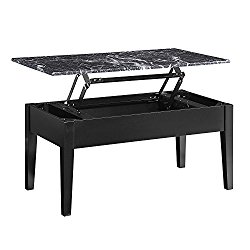 Dorel Living Faux Marble Lift Top Storage Coffee Table, Black