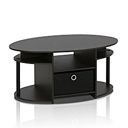 FURINNO 15079WNBK Jaya Simple Design Oval Coffee Table with Bin, Walnut
