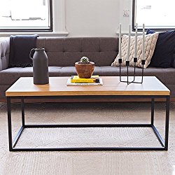 Solid Wood Coffee Table – Modern Industrial Space Saving Sofa / Couch Living Room Furniture, Metal Box Frame, Natural