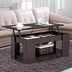Yaheetech Lift up Top Coffee Table with Under Storage Shelf Modern Living Room Furniture (Espresso)