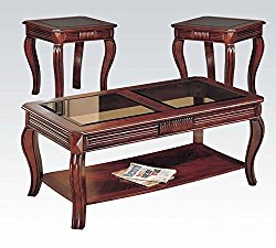 3 Piece Occasional Cherry Table Set with Glass by Acme Furniture