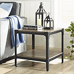 WE Furniture Angle Iron Rustic Wood End Table, Set of 2 – Driftwood
