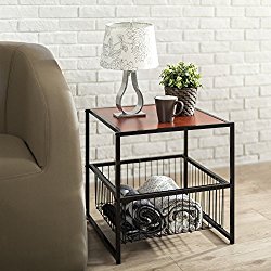 Zinus Modern Studio Collection 20 Inch Deluxe Side / End Table / Coffee Table / Night Stand with Metal Storage Basket