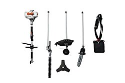 26CC 2 Cycle 4 in 1 Multi Tool with Grass Trimmer Attachment, Hedge Trimmer Attachment , Pole Saw Attachment and Brush Cutter Blade with Bonus Harness