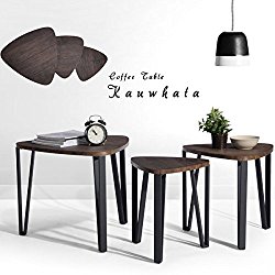 Coffee Table Set of 3 End Side Table Nesting Corner Table Stacking Tea Table Brown Modern Leisure Wood Table With Metal Tube For Living Room Waiting Room Balcony and Office