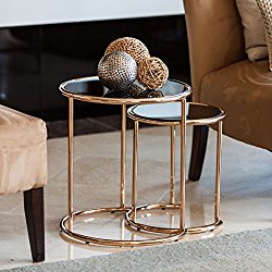 Danya B. Set of 2 Nested Round End Tables with Black Glasstop and Gold Metal Frame