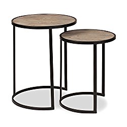 Kate and Laurel Gracen Metal and Wood Nesting Tables 2 Piece Set, Black and Natural Wood