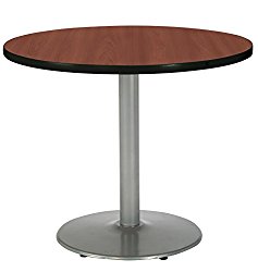 KFI Seating Round Pedestal Table with Round Silver Base, Commercial Grade, 36-Inch, Dark Mahogany Laminate, Made in the USA