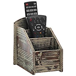3 Slot Rustic Torched Wood Remote Control Caddy / Media Organizer, Office Supply Storage Rack
