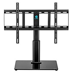 Universal Swivel TV Stand for 32 inch to 60 inch TVs with 40° Swivel & 4.7″ Height Adjustment , Tempered Glass Base, Holds up to 60lbs, Perfect for Table top by HUANUO