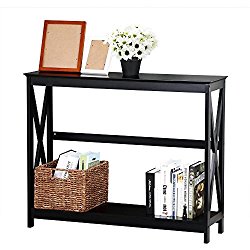 Yaheetech 2 Tier X Design Hallway Large Console Table Entryway Accent Tables with Storage Shelf Living Room Entrance Furniture ( Black )