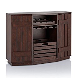 ioHOMES Lopez Plank Style Server with Removable Crate, Vintage Walnut