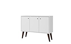 Manhattan Comfort Bromma Collection Mid Century Modern Square Buffet Stand Table With Two Cabinets and Splayed Legs, White