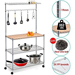 Yaheetech 61” 4 Tiers Adjustable Kitchen Bakers Rack Kitchen Cart Microwave Stand Cutting Board Workstation