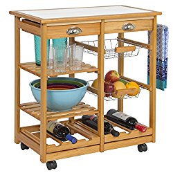 Best Choice Products Wood Kitchen Storage Cart Dining Trolley w/ Drawers Stand CounterTop Table