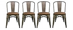 BTExpert Industrial Metal Wood Top Vintage Tabouret Antique Copper Bronze Rustic Distressed Dining Bistro Cafe Stackable Side Chair, Set of 4