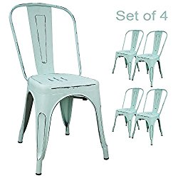 Devoko Metal Indoor-Outdoor chairs Distressed Style Kitchen Dining Chairs Stackable Side ChairS With Back Set of 4 (Dream blue)