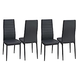 Dining Side Chairs Set of 4 PU Leather Elegant Design High Back Home Kitchen Furniture Black