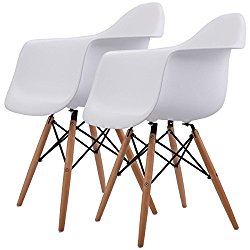 Giantex Set of 2 Mid Century Modern Molded Style Dining Arm Chair Wood Legs