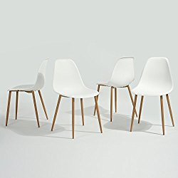 GreenForest Eames Dining Chair, Metal Wood Legs Plastic Seat and Back for Dining Room Chairs, Sets of 4 White