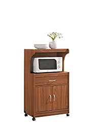 Hodedah Microwave Cart with One Drawer, Two Doors, and Shelf for Storage, Cherry