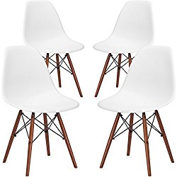 Poly and Bark EM-105-WAL-WHI-X4 Eames Style DSW Side Chair with a Walnut Base (Set of 4), White