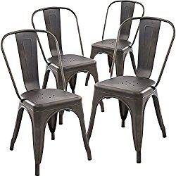 Poly and Bark Tolix Style Bistro A Dining Side Chair (Set of 4), Bronze