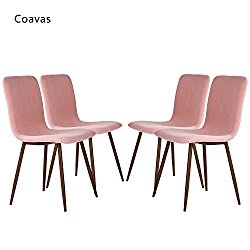 Set of 4 Eames Dining Chairs Coavas Fabric Cushion Kitchen Chairs with Sturdy Metal Legs for Dining Room, Pink