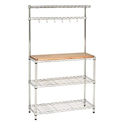Seville Classics Bakers Rack Kitchen Workstation with Rubber Wood Top